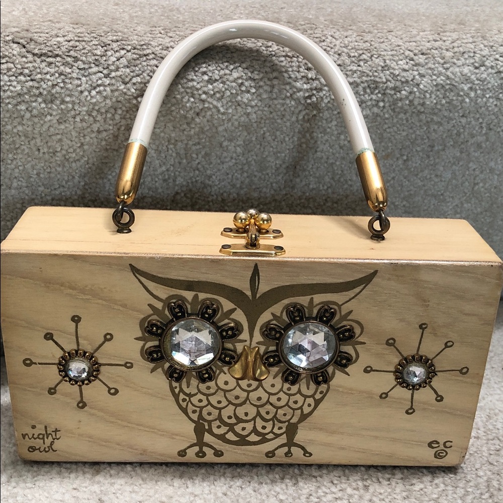 Vintage Enid Collins “night owl” wood box handbag
